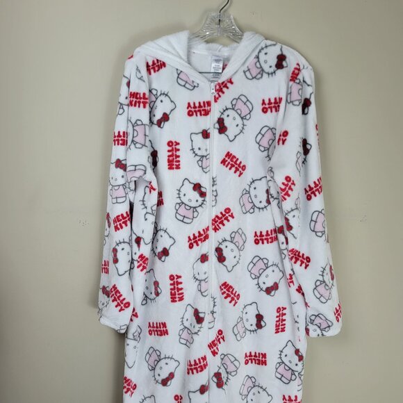 Hello Kitty Hooded One Piece Pajamas Women's Size XL Fleece Zip Up Sleepwear - Picture 3 of 15